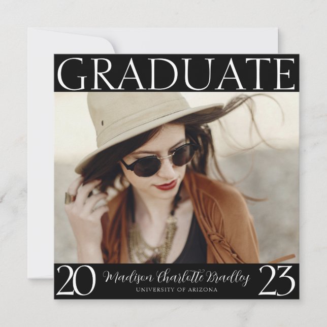 Modern Black and White Graduation Announcement (Front)