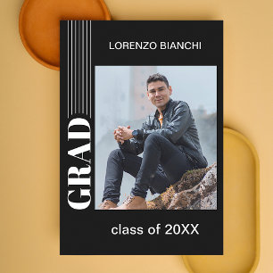 Modern Black And White Graduation Announcement Postcard
