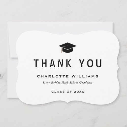 Modern Black and White Graduation Cap Thank You Card