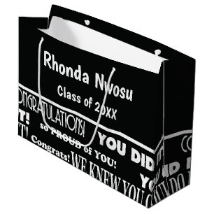 Modern Black and White Graduation Large Gift Bag