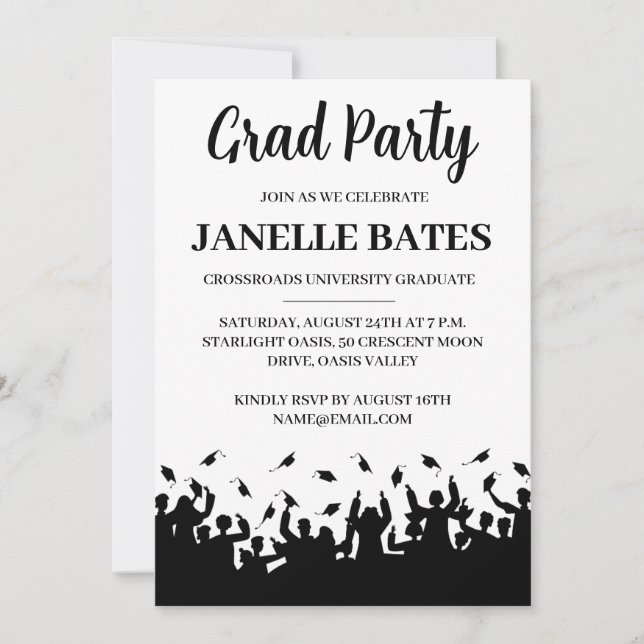 modern black and white graduation party invitation (Front)