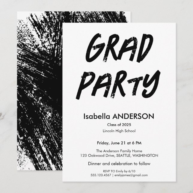 Modern Black and White Graduation Party Invitation (Front/Back)