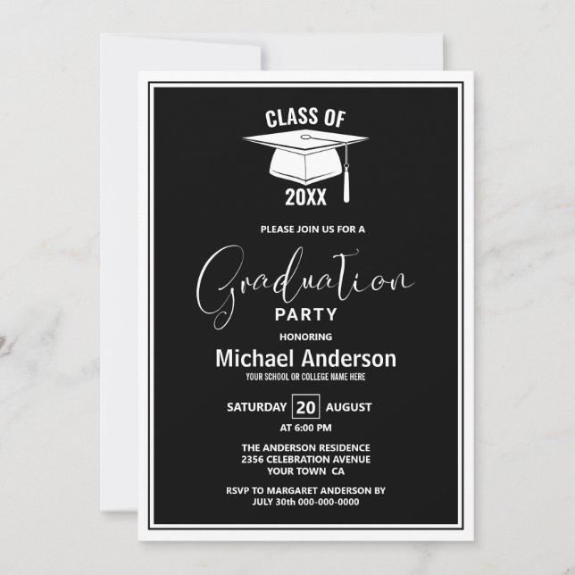 Modern Black and White Graduation Party Invitation (Front)