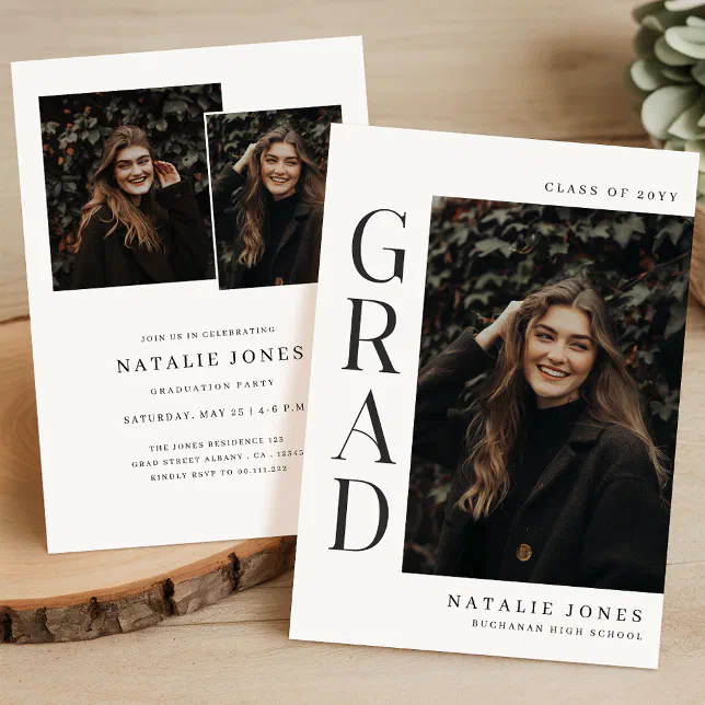 Modern Black and White Graduation Party Photo Invitation | Zazzle