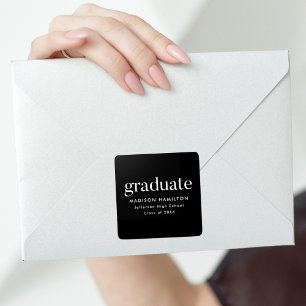 Modern Black and White Graduation Square Sticker