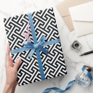 Modern black and white greek key geometric pattern wrapping paper