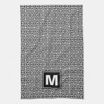 Modern Black and White Greek Key Monogram