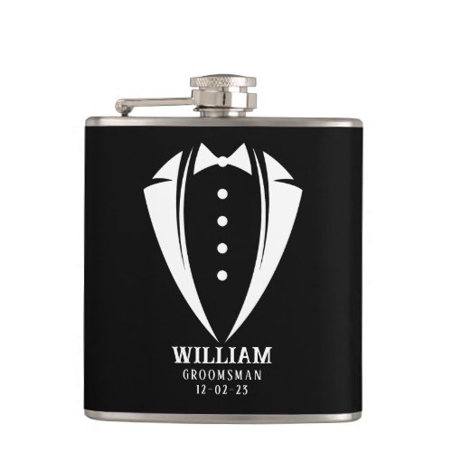 Modern Black and White Groomsman Gift Flask