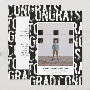 Modern black and white grungy photo graduation inv invitation