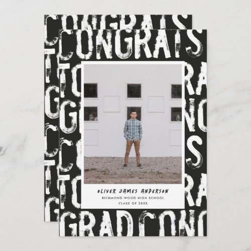 Modern black and white grungy photo graduation inv invitation