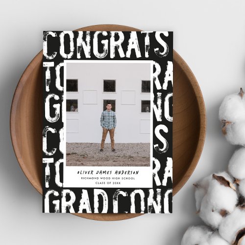 Modern black and white grungy photo graduation invitation