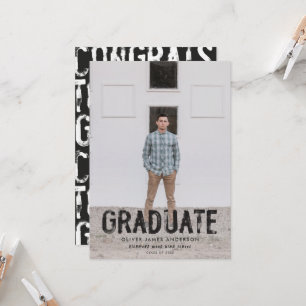 Modern black and white grungy photo graduation invitation