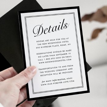 Modern Black And White Guest Information Card by girlygirlgraphics at Zazzle