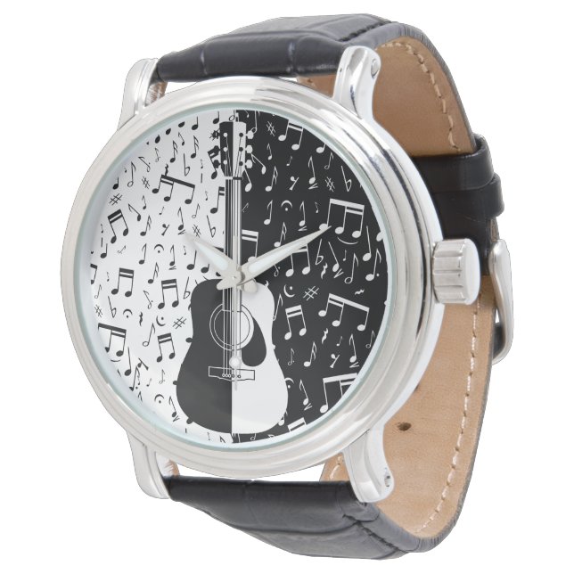 Modern  black and white guitar Music notes Mens Watch (Angled)