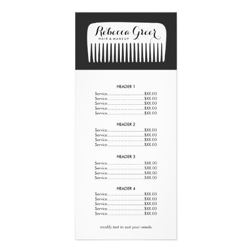 Modern Black and White Hairstylist Price List Menu