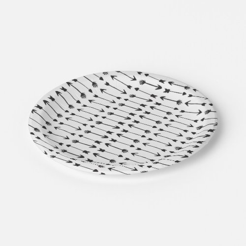 Modern Black and White Hand Drawn Arrows Paper Plates