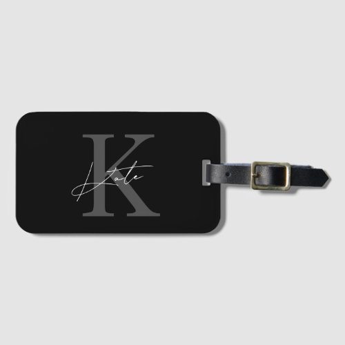 Modern Black and White Hand Script Monogram Luggage Tag