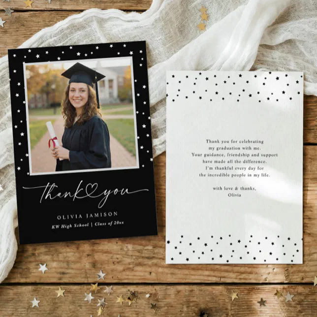 Modern Black and White Handwriting Graduation Thank You Card | Zazzle
