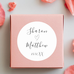 Modern Black and White Handwritten Script Wedding Classic Round Sticker