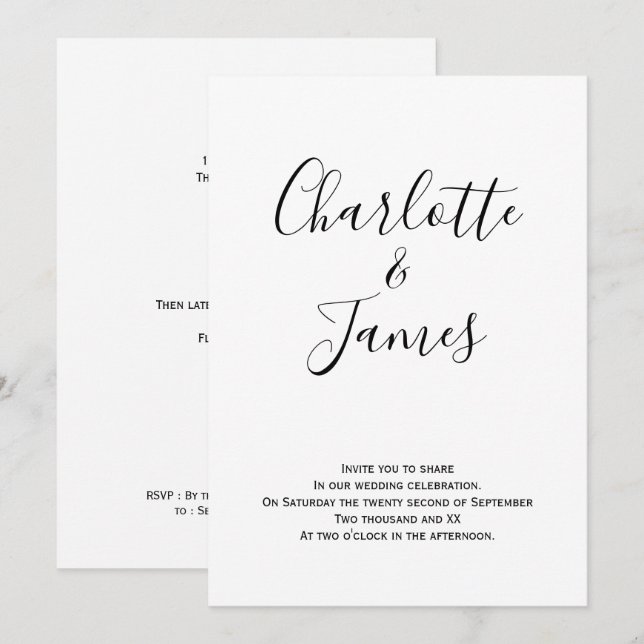 Modern Black and White Handwritten Wedding Invitation (Front/Back)