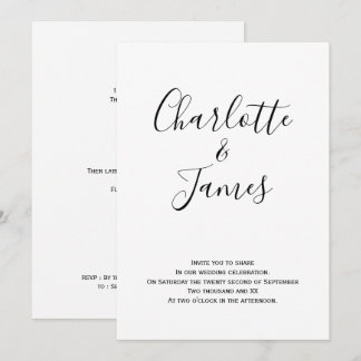 Modern Black and White Handwritten Wedding Invitation
