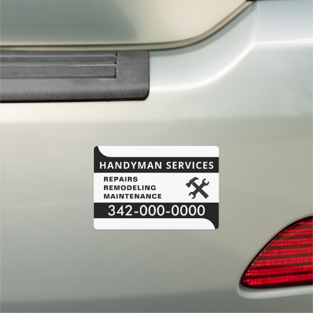 Modern black and white handyman services car magnet (In Situ)