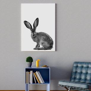 Modern Black and White Hare Photograph Art Faux Canvas Print