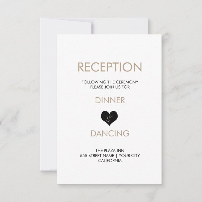 Modern Black and White Heart Reception Card (Front)