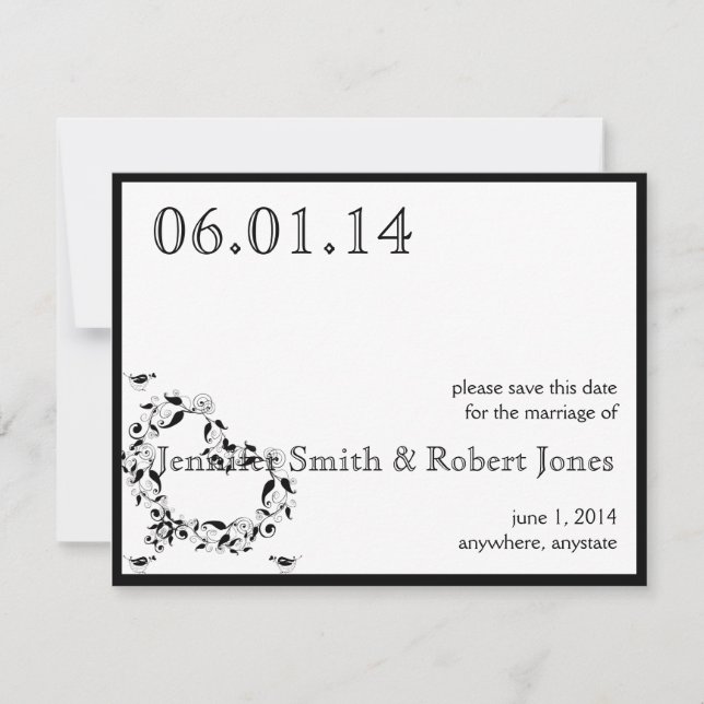 Modern Black and White Heart Save the Date (Front)