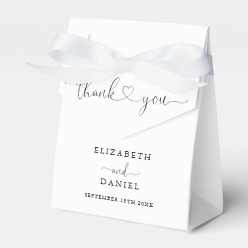 Modern Black And White Heart Script Wedding Favor Boxes