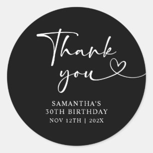 Modern Black and White Hello 30th Birthday Classic Round Sticker