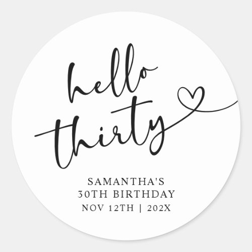 Modern Black and White Hello 30th Birthday