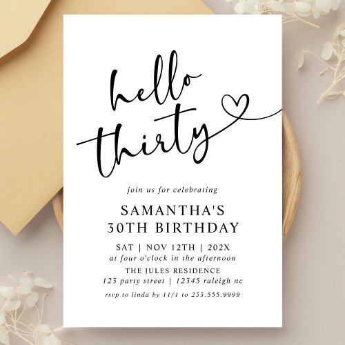 Modern Black and White Hello 30th Birthday Party