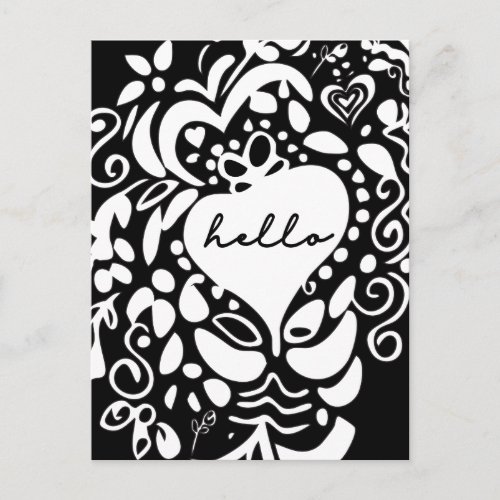 Modern Black and White Hello Postcard