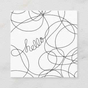 Modern black and white hello script typography square business card