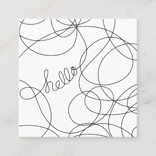 Modern black and white hello script typography square business card