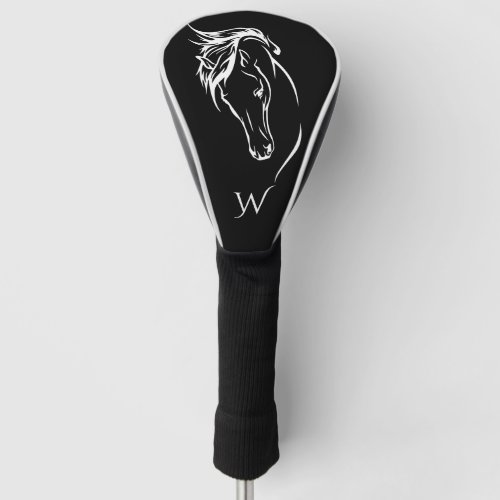 Modern Black and White Horse Head Monogram Initial Golf Head Cover