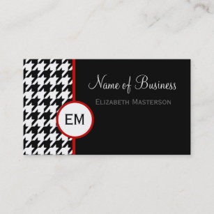 Modern Black and White Houndstooth Monogram Business Card