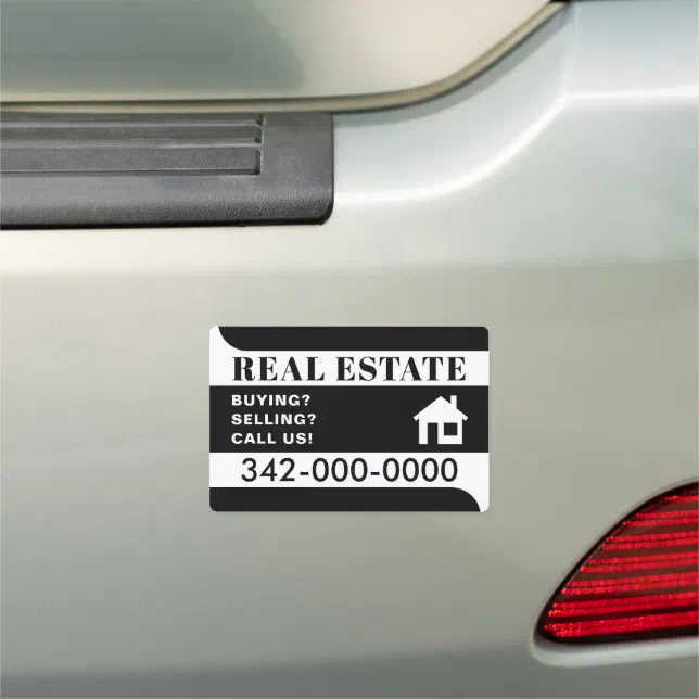 Modern black and white house real estate car magnet | Zazzle