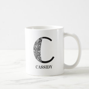 Modern Black and White Initial C and Name Coffee Mug