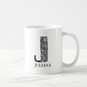 Modern Black and White Initial J and Name Coffee Mug