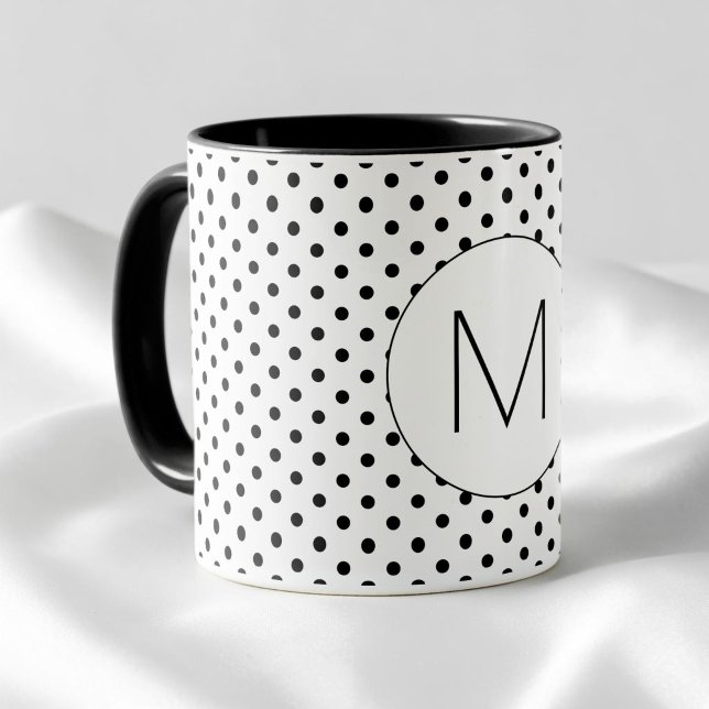 Modern Black and White Initial Monogram Polka Dot Mug (Modern Black and White Initial Monogram Polka Dot Mug)