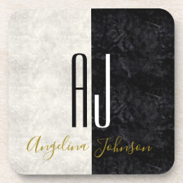 Modern Black and White Initials Monogrammed Beverage Coaster