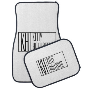 Modern, Black and White, Initials & Name Logo Car Floor Mat
