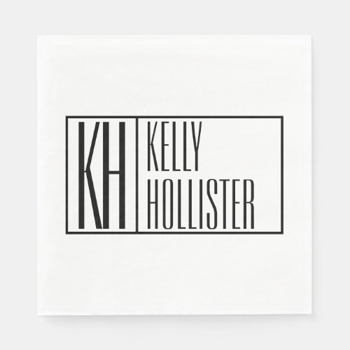 Modern Black and White Initials  Name Logo Napkins