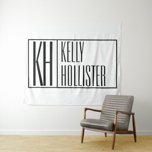 Modern Black and White Initials  Name Logo Tapestry