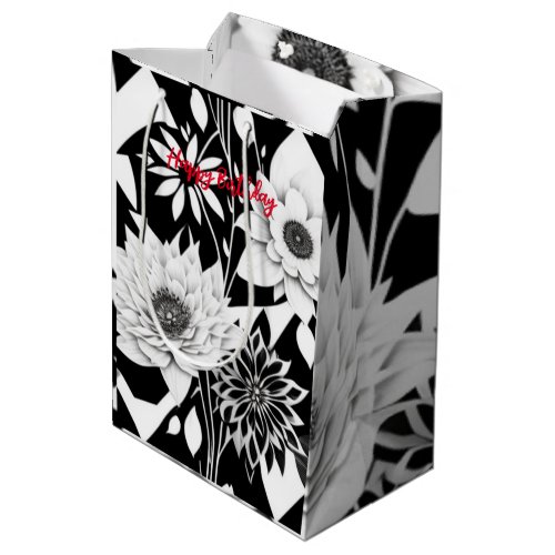 Modern Black and White Ink Floral Medium Gift Bag