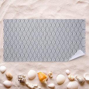 Modern Black and White Japanese Wave Pattern Beach Towel