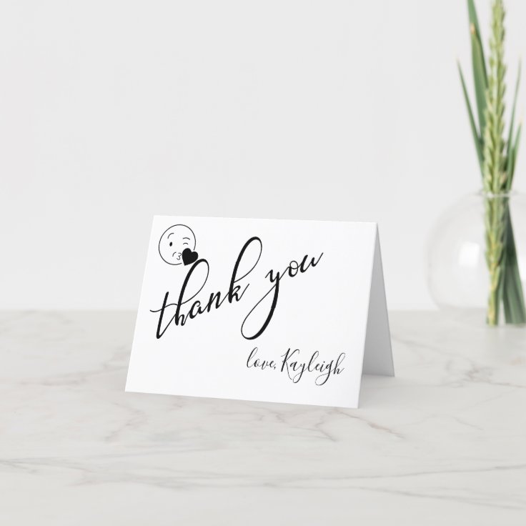 Modern Black and White Kissy Emoji Thank You Card | Zazzle