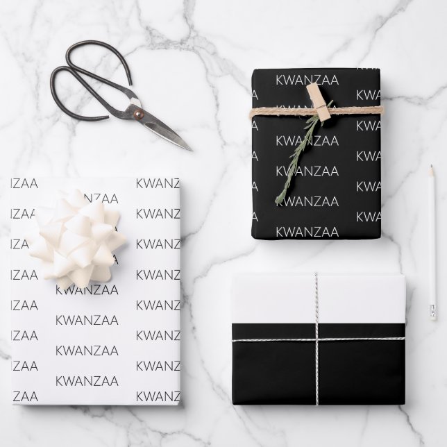Modern black and white Kwanzaa Wrapping Paper Sheets (Front)